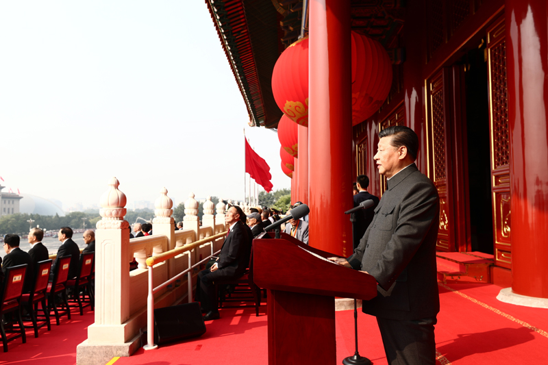 10月1日上午，慶祝中華人民共和國成立70周年大會在北京天安門廣場隆重舉行。中共中央總書記、國家主席、中央軍委主席習(xí)近平發(fā)表重要講話。